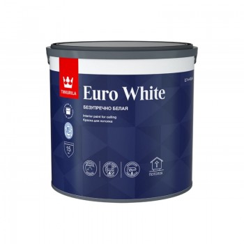 Краска для потолка Tikkurila EURO WHITE глубокоматовая, белая 9л