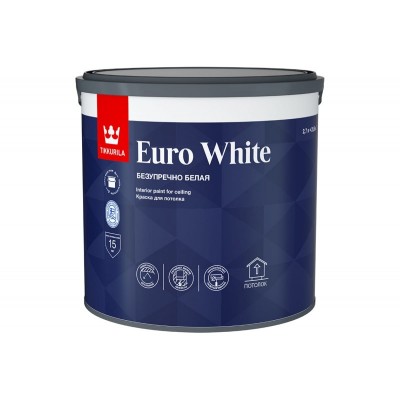 Краска для потолка Tikkurila EURO WHITE глубокоматовая, белая 9л