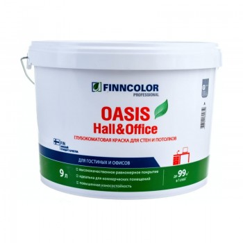 Краска для стен и потолков моющаяся Oasis Hall@Office FINNCOLOR, база A 9л 